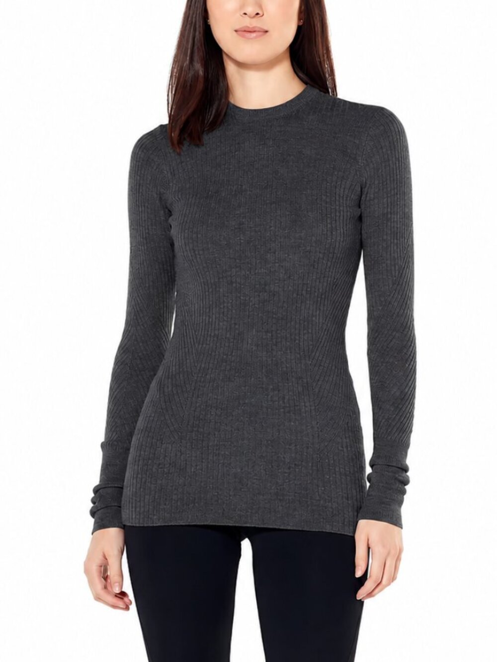 ICEBREAKER Valley Dark Grey 100% Wool Ribbed Knit Baselayer Slim Sweater, Size S